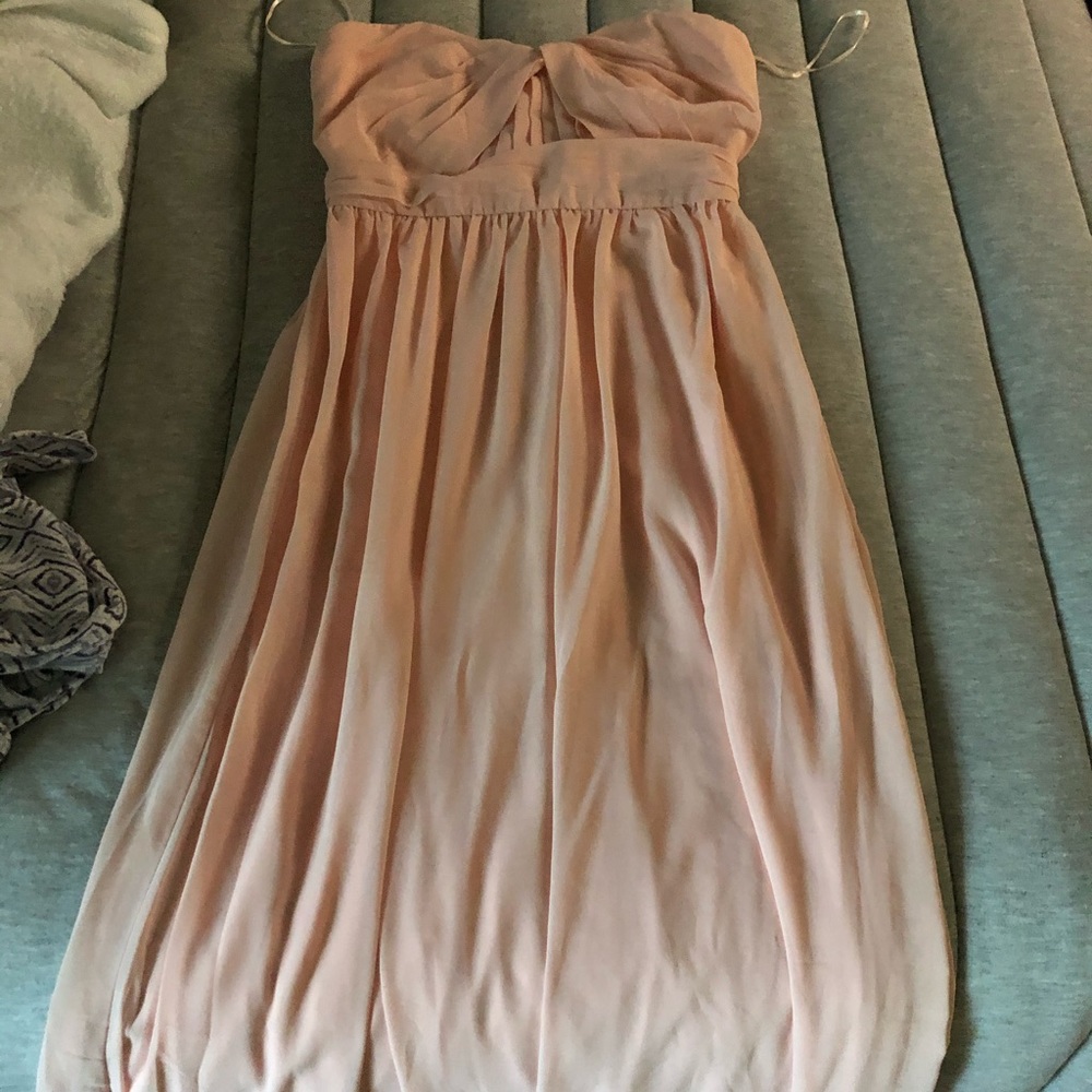Strapless blush pink maxi gown